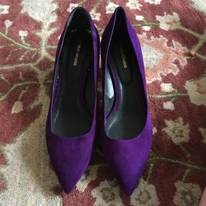 NICHOLAS KIRKWOOD Purple Suede Gold Sculptural Heel Pumps 41.5